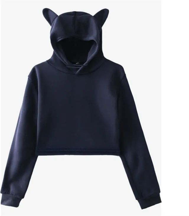 Blank hooded sweater with bare cat ears Blue - Shop at LoveMi