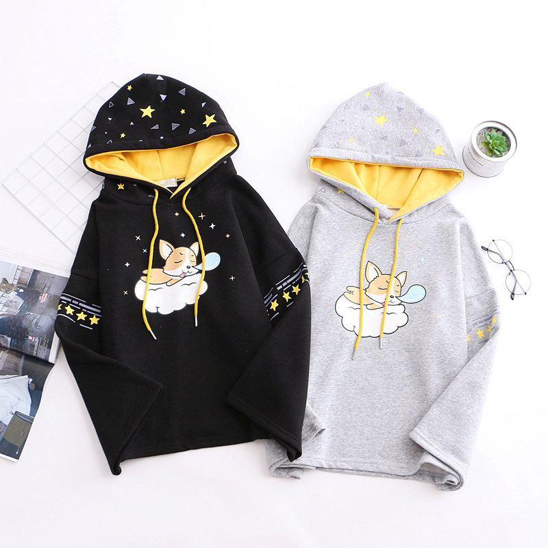 Printed Hooded Plus Fleece Warm Sweater Hoodie