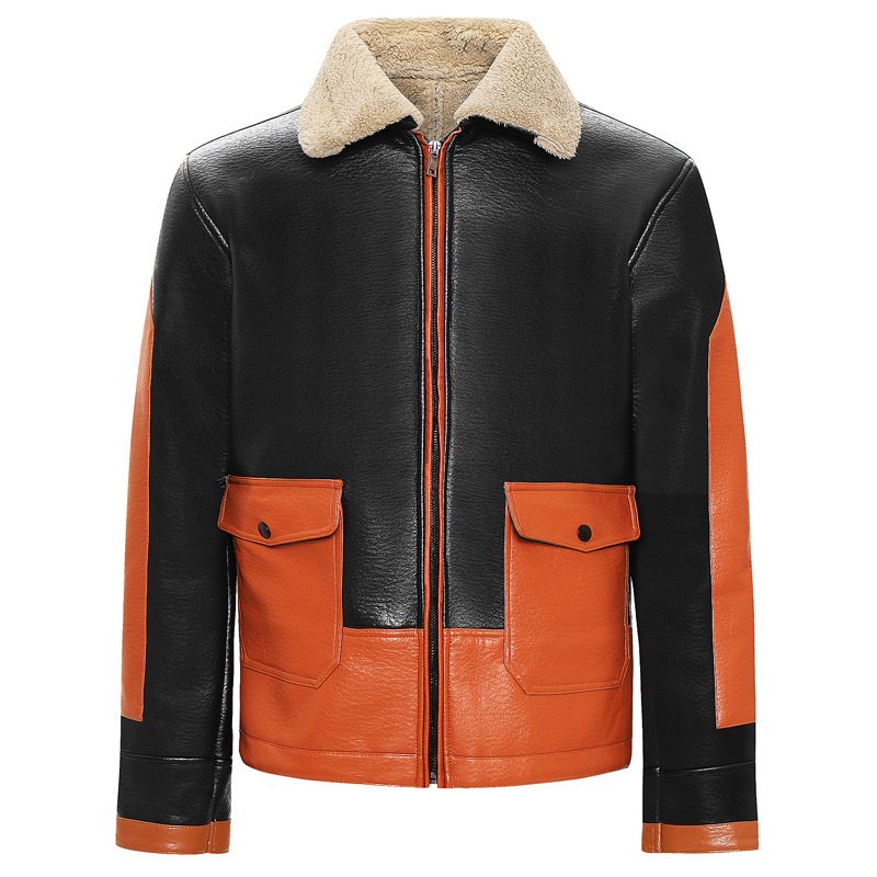 Winter lapel loose men's leather jacket