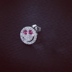 18K Real Gold Plating 925 Silver Pin Smiley Face Earrings - Silver Red - View 1