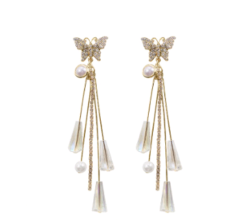925 silver needle super fairy crystal earrings butterfly temperament long tassel earrings personality earrings earrings