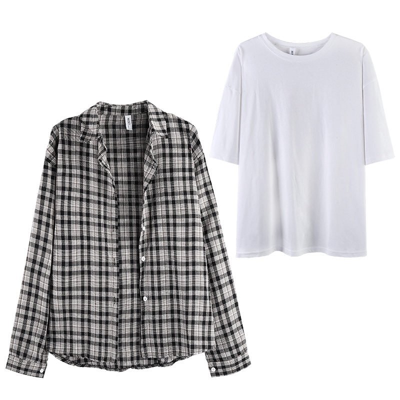 New Korean style outer wear long-sleeved plaid shirt