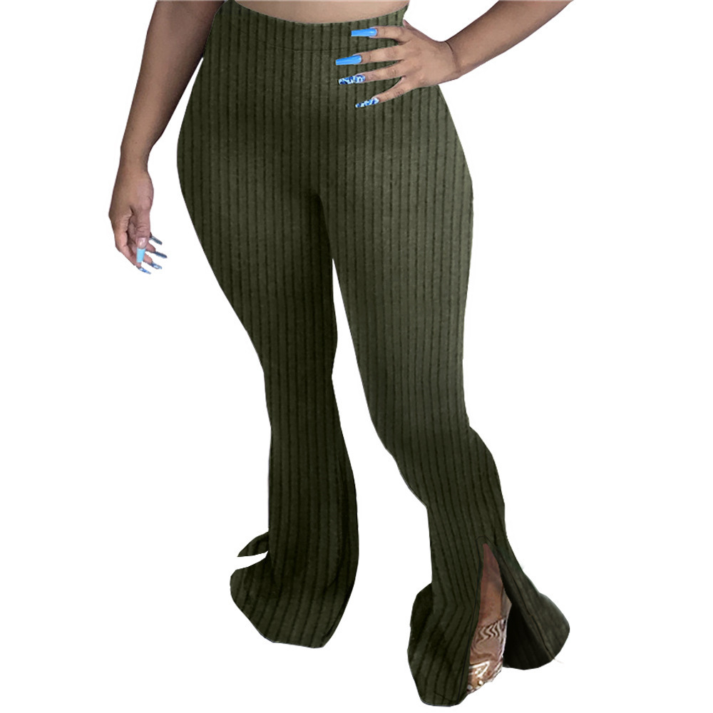 Women's Large Size Split Sexy Skinny Big Flared Pants Armygreen - Shop at LoveMi