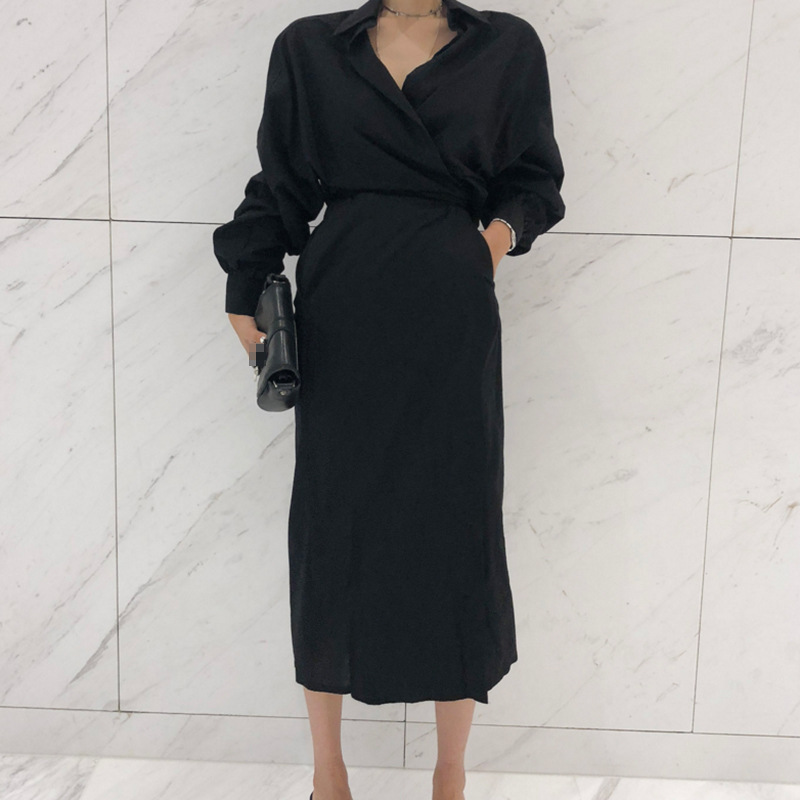 Pure color temperament shirt dress