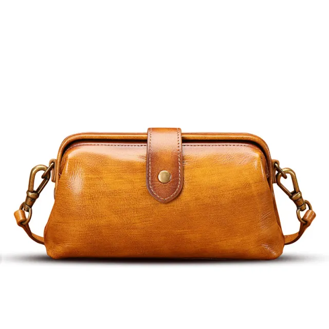 New First Layer Cowhide Hand Niche Shoulder Messenger Bag Khaki - Shop at LoveMi