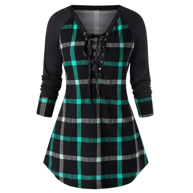 Large women's Long Sleeve Plaid Dress Green - Shop at LoveMi