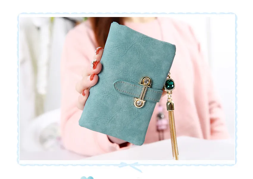 Scrub ladies multi-function coin purse tassel pendant wallet ladies wallet - Blue