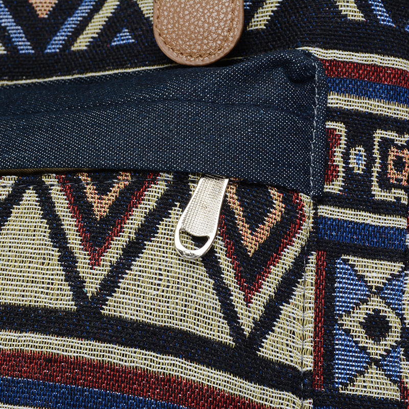 Ethnic Style Denim Large Capacity Drawstring School Bag