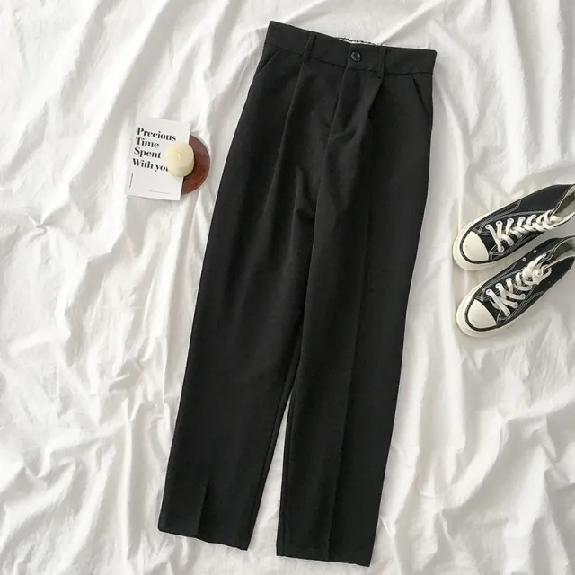Casual elastic waist straight leg pants Black - Shop at LoveMi