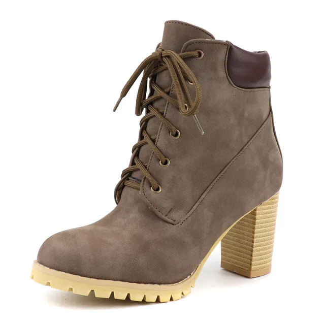 Foreign trade style front lace up ankle boots Brown - Shop at LoveMi