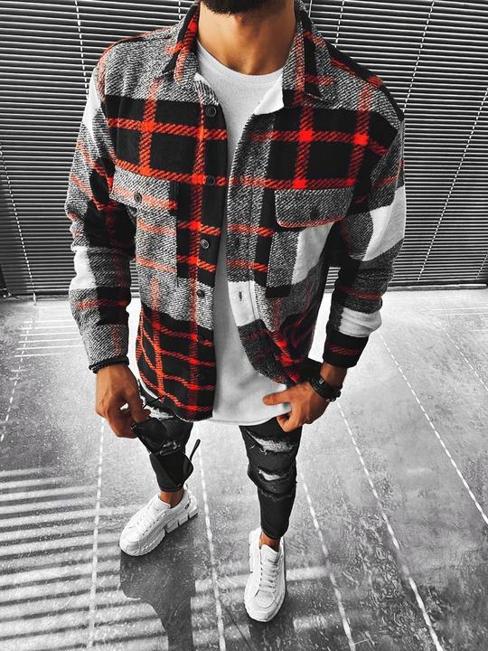 Men's Fashion Check Thicken Lapel Jacket