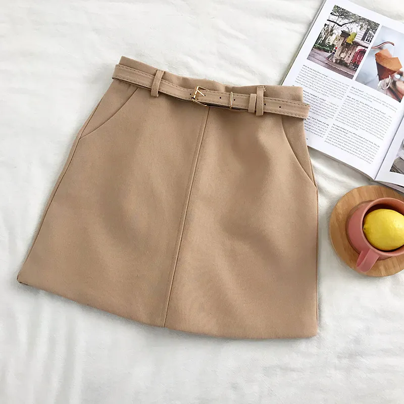 High waist All-match Bag Hip A-line Skirt - Apricot