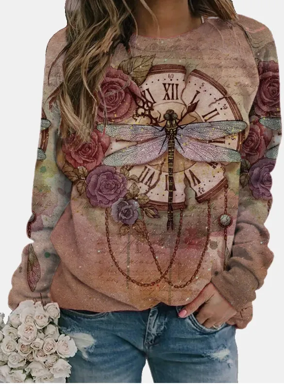 Dandelion Print Long Sleeve O Neck Ladies T shirt 3Photo Color 4Xl - Shop at LoveMi