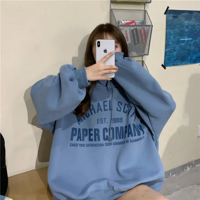 Hooded plus fleece sweatshirt Blue - Shop at LoveMi