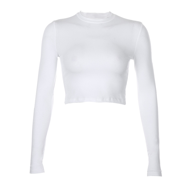 Round neck long sleeve short t-shirt