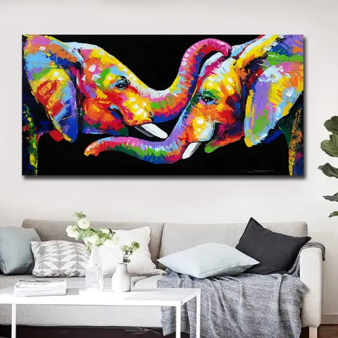 Color Graffiti Elephant Bucket Nose Living Room Wall Canvas