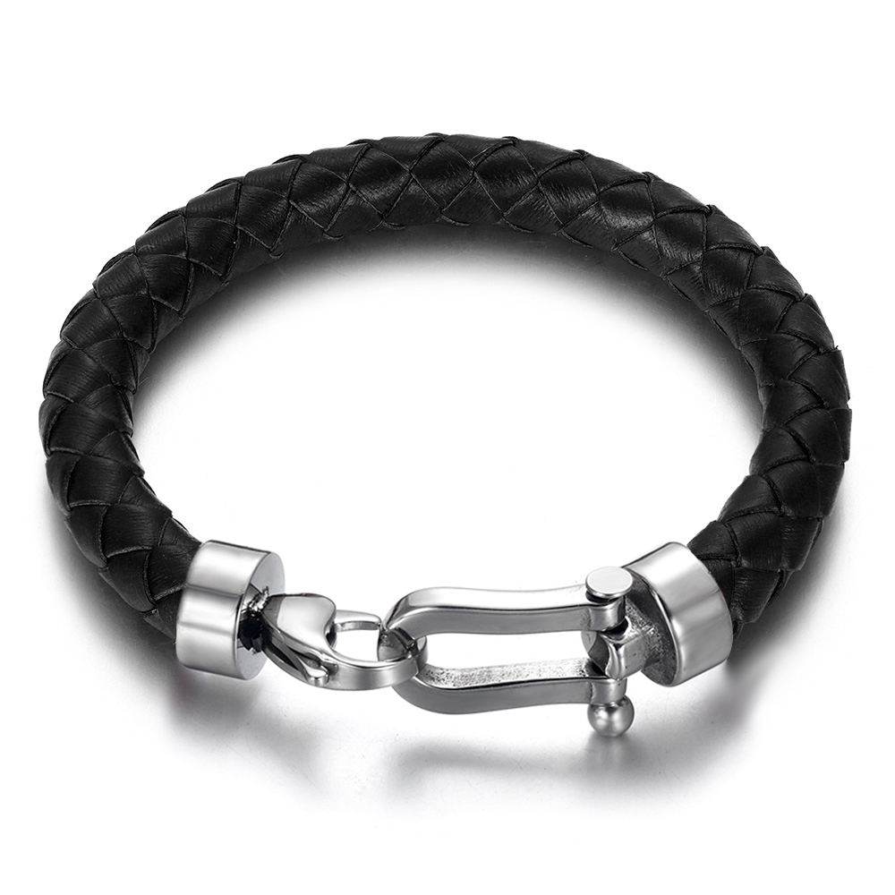 Stainless steel leather cord bracelet