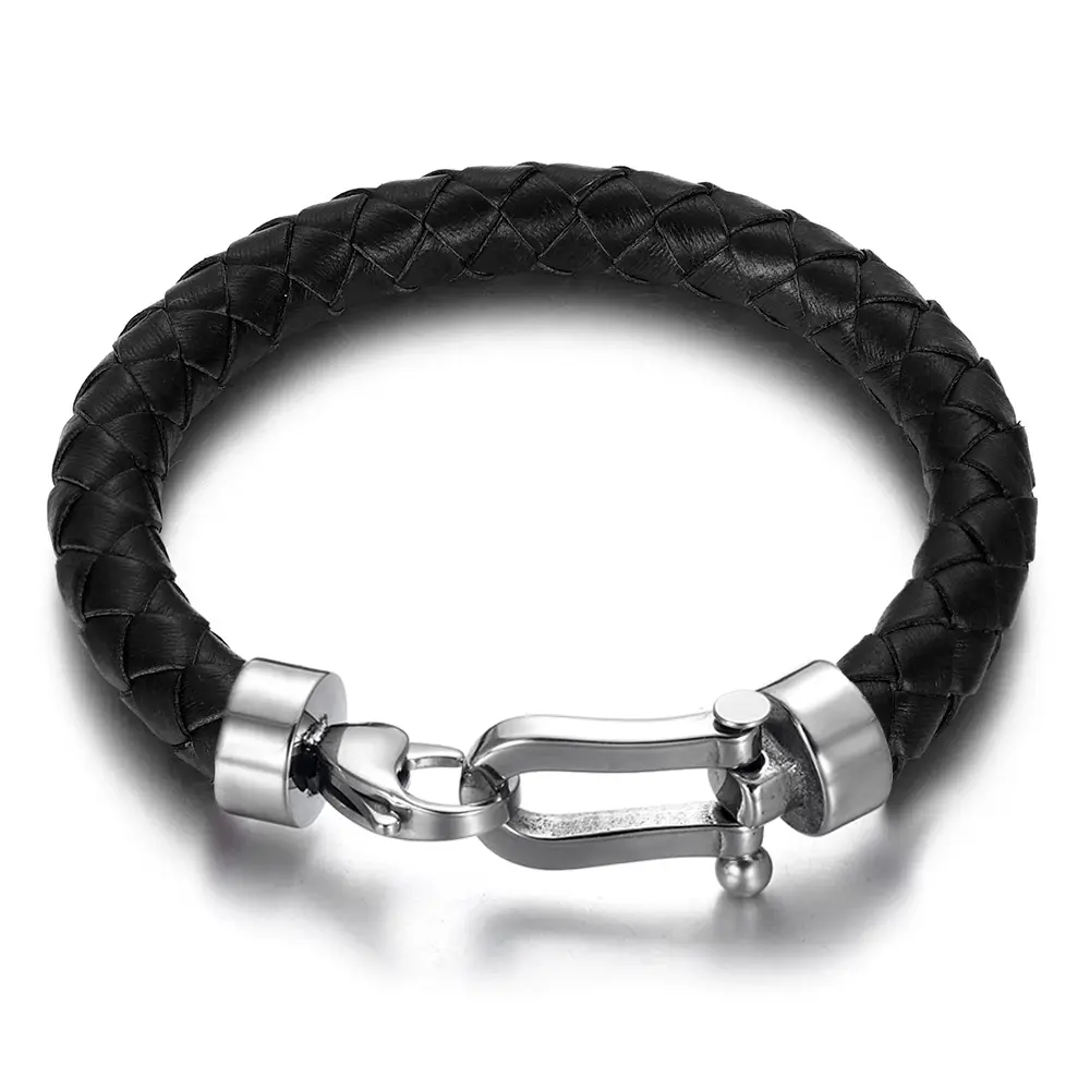 Stainless steel leather cord bracelet