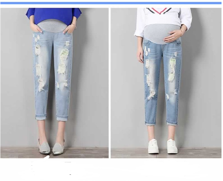 Fashion maternity pants summer tide hole jeans seven points loose thin tight stretch