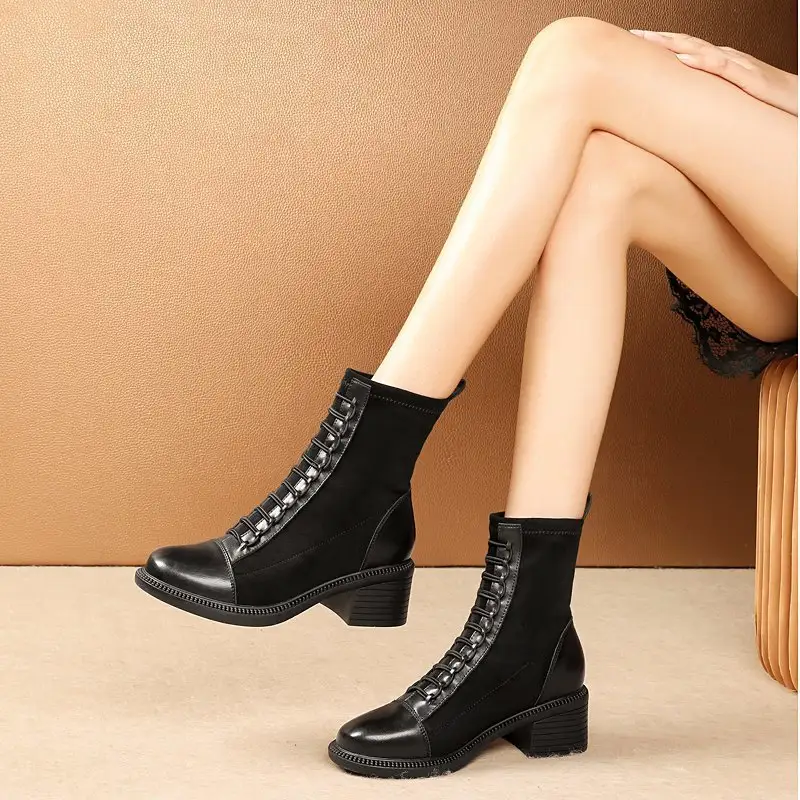 New British Style Fashion Thick Low Heel Ankle Boots