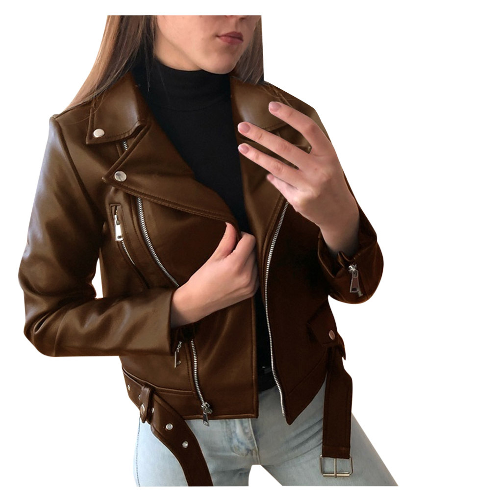 Skinny slim leather jacket motorcycle suit Brown - Shop at LoveMi