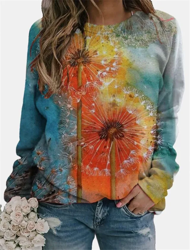 Long Sleeve Printed Mid Length Women's Top 2Blue - Shop at LoveMi