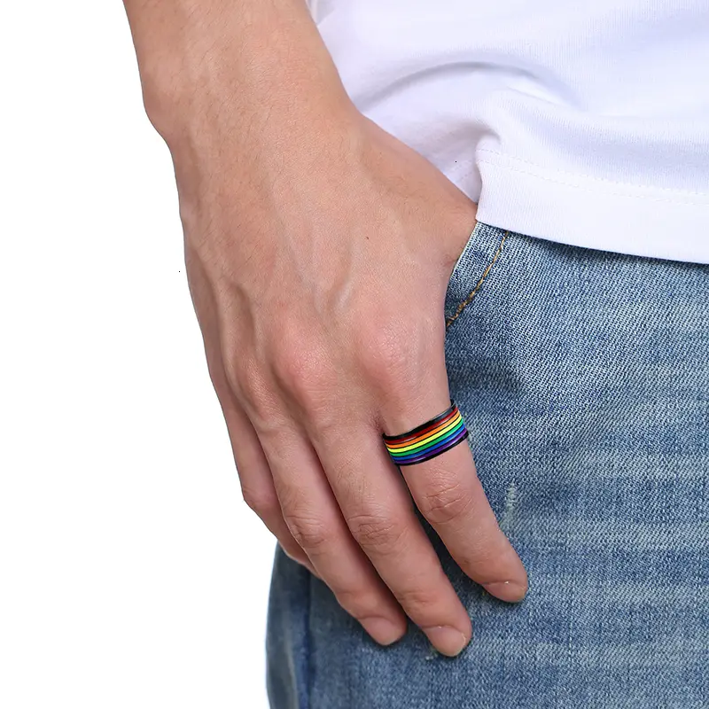 Rainbow stainless steel men's ring