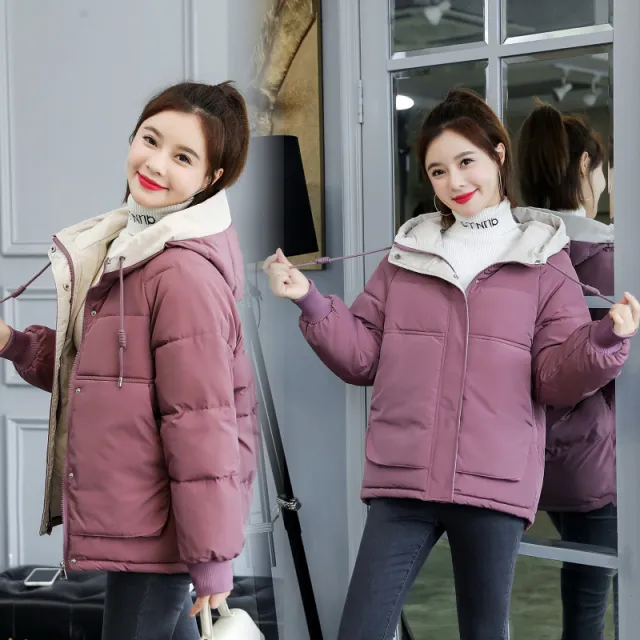 Plus size women's cotton short warm jacket Bean Paste L - Shop at LoveMi