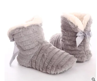 Spot fashion foreign trade floor boots bow warm home Grey - Shop at LoveMi