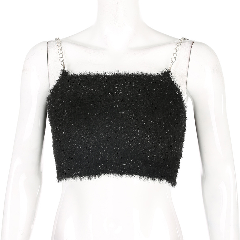 Chain sling short fur vest top