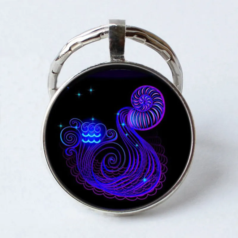 Twelve Constellation 25mm Time Gem Metal Keychain - Aquarius