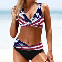 Flag print bikini - As Shown-3Xl - View 1