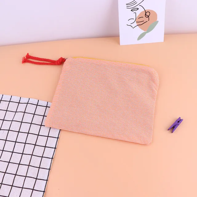 All Cotton Plaid Cosmetic Bag For Document Bag Orange - Shop at LoveMi