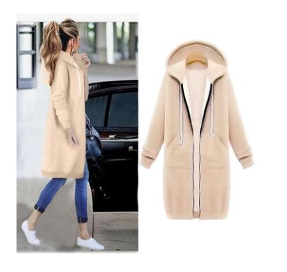 Hooded long sleeved winter sweater women's jacket in a long thick shirt Beige - Shop at LoveMi