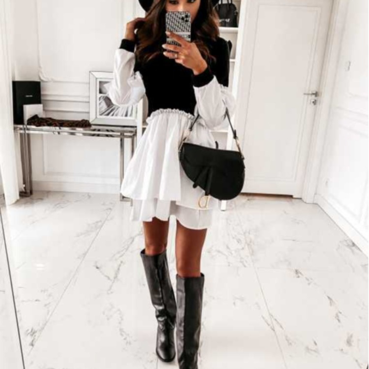 Fashionable and Elegant Long-sleeved Ruffled High-Neck Knitted Top