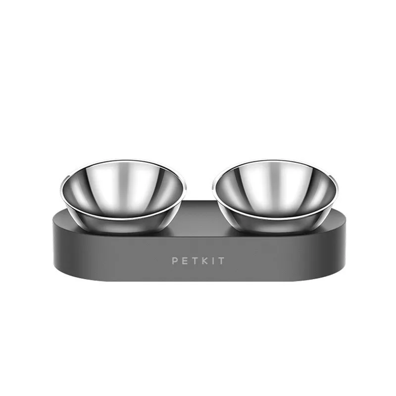 Xiaopei Cat Bowl Oblique Mouth Double Bowl Drinking Water Adjustable - Stainless Steeldoublebowl