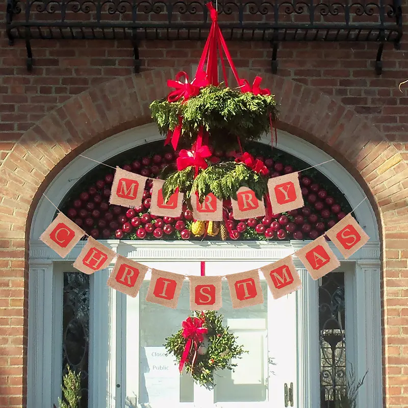 Merry Christmas Sackcloth Flag Banner Decoration
