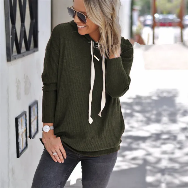 Ladies Autumn Solid Color Drawstring Hoodie Green - Shop at LoveMi