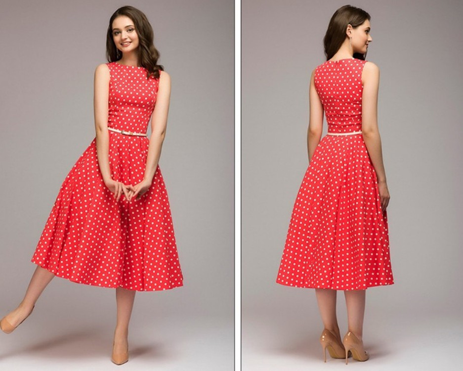 Retro Polka Dot Sleeveless Sweater Dress