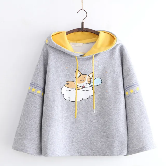 Printed Hooded Plus Fleece Warm Sweater Hoodie Grey - Shop at LoveMi