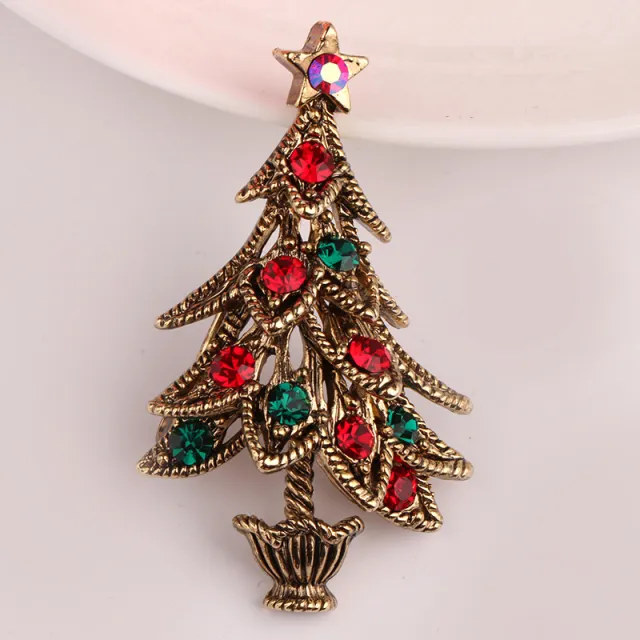 Diamond retro Christmas tree brooch Ancient Gold - Shop at LoveMi