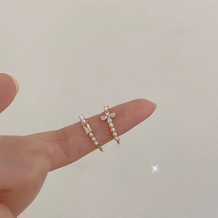 All-match Simple Pearl Zircon Adjustable Ring