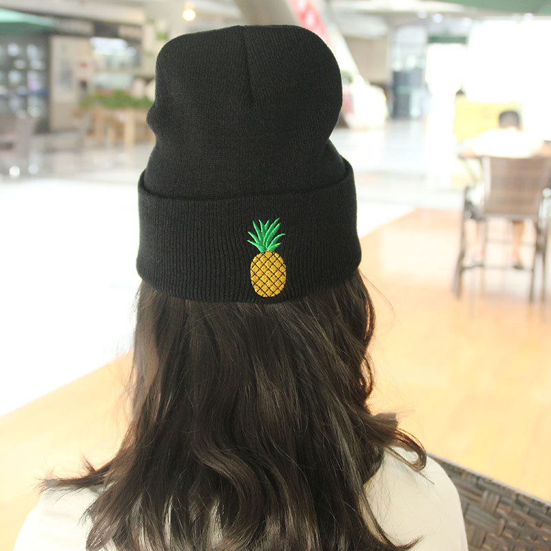 Embroidered Pineapple Straight Solid Color Hood