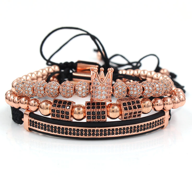 Micro-encrusted drill ball double row diamond crescent three-piece bracelet