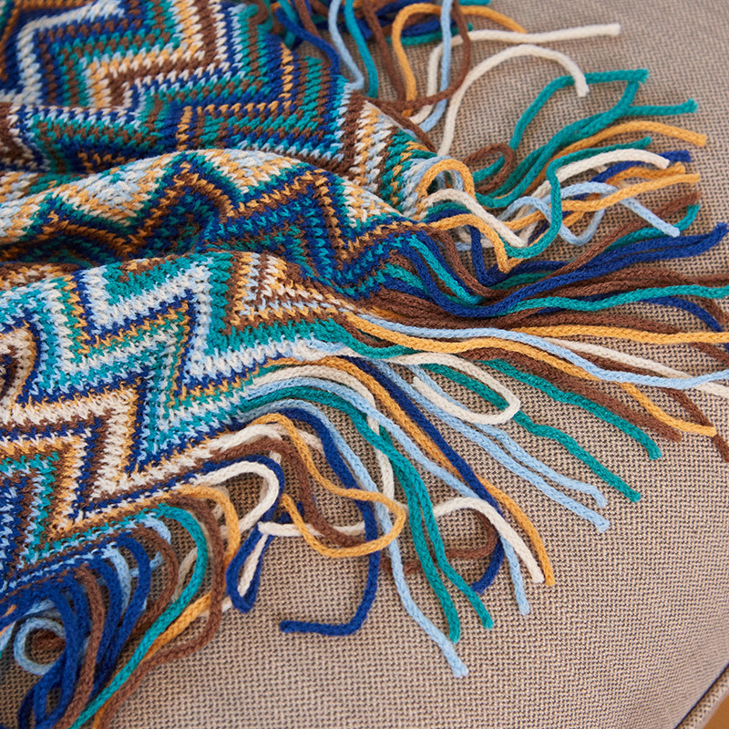 Bohemian knitted blanket (Blue)