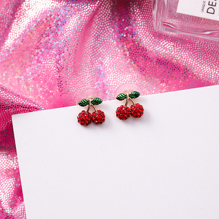 925 Silver Needle Festive Red Cherry Strawberry Fruit Stud Earrings Small Flowers Mushrooms Full Diamond Earrings