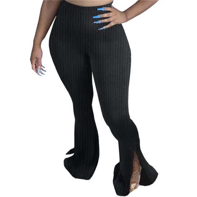 Women's Large Size Split Sexy Skinny Big Flared Pants Black - Shop at LoveMi