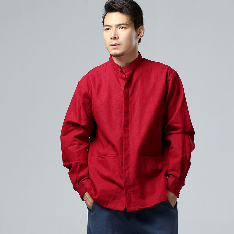 Men's Stand-Up Collar Loose Long Sleeve Shirt