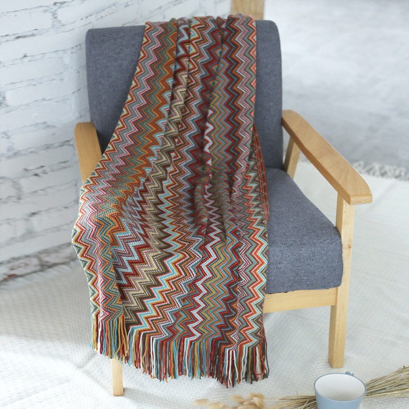 Bohemian knitted blanket (Blue)
