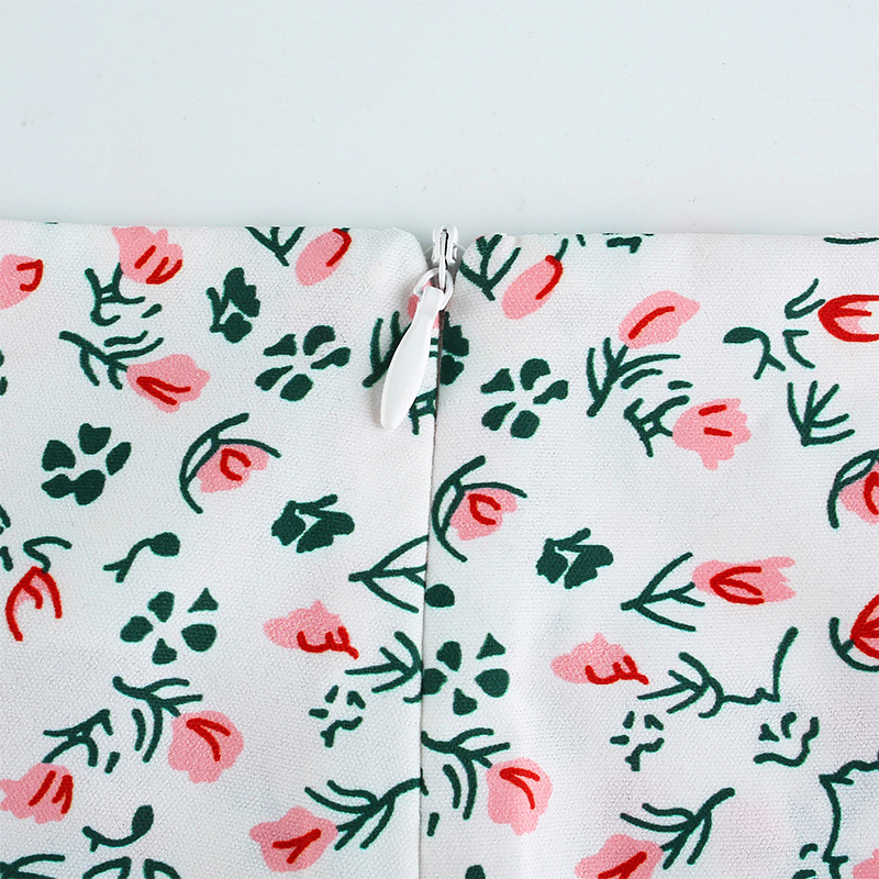 Unilateral Split Asymmetric Floral Short Skirt Female High-Waisted Thin A-Line Skirt